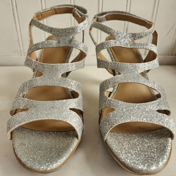 Naturalizer Silver Glitter Strappy Block Heels - Picture 2 of 6